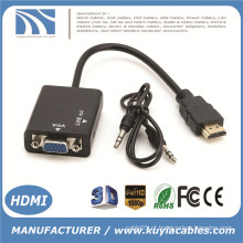 HDMI macho para fêmea VGA com adaptador de conversor de cabo de áudio HD vídeo 1080p para PC